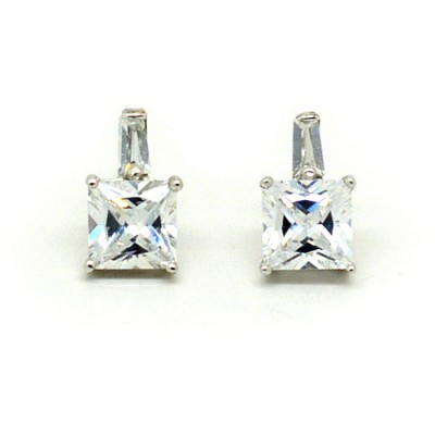Sterling Silver & CZ Square Stud Earrings